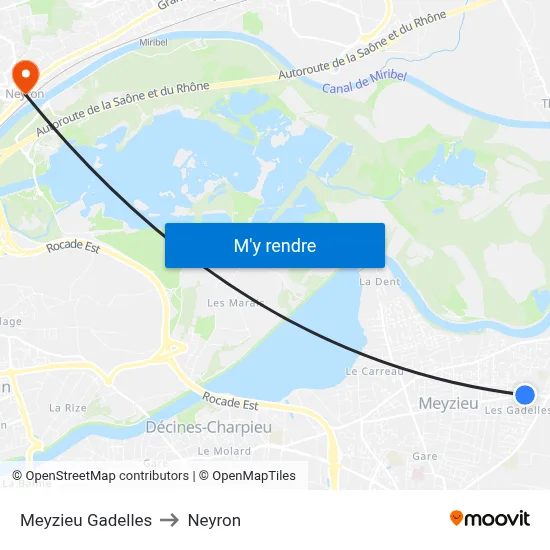 Meyzieu Gadelles to Neyron map