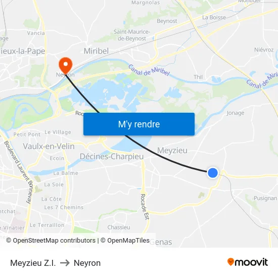 Meyzieu Z.I. to Neyron map