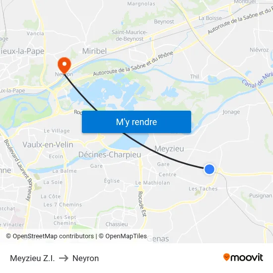 Meyzieu Z.I. to Neyron map