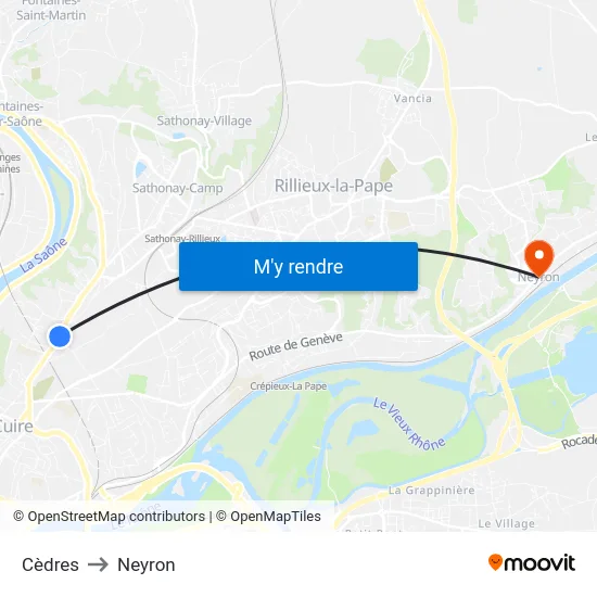 Cèdres to Neyron map