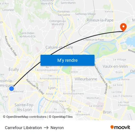 Carrefour Libération to Neyron map