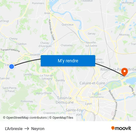 L'Arbresle to Neyron map