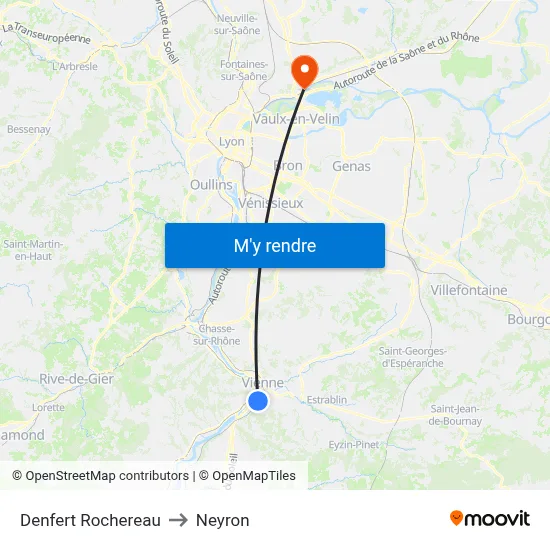 Denfert Rochereau to Neyron map