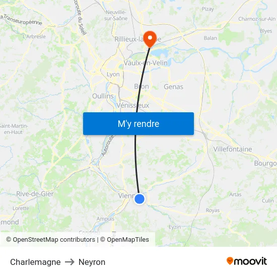 Charlemagne to Neyron map