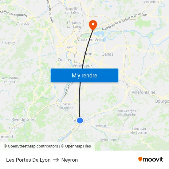 Les Portes De Lyon to Neyron map
