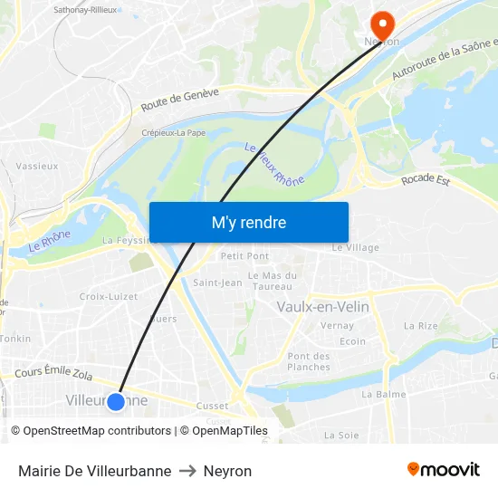 Mairie De Villeurbanne to Neyron map