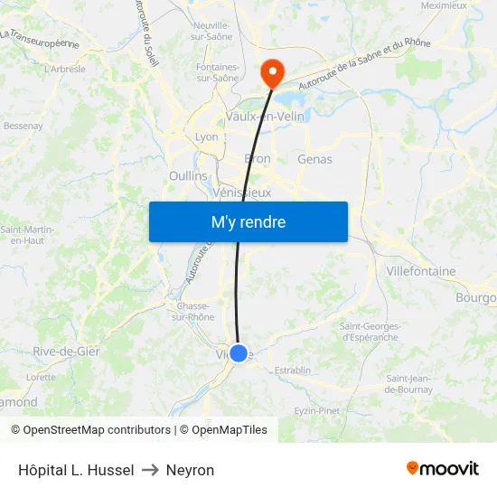 Hôpital L. Hussel to Neyron map