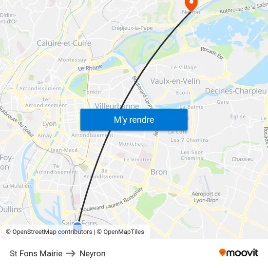 St Fons Mairie to Neyron map