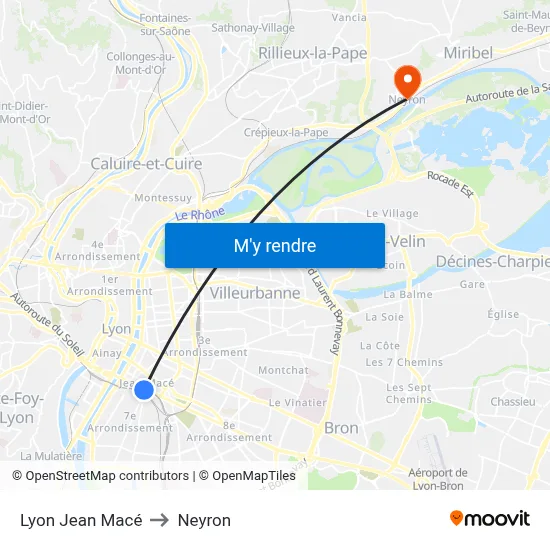 Lyon Jean Macé to Neyron map