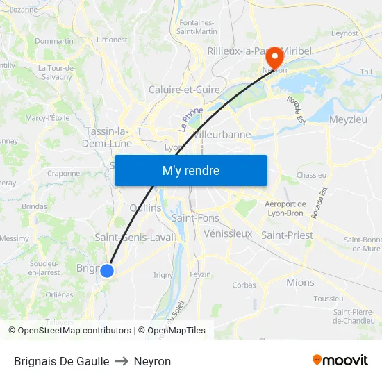 Brignais De Gaulle to Neyron map