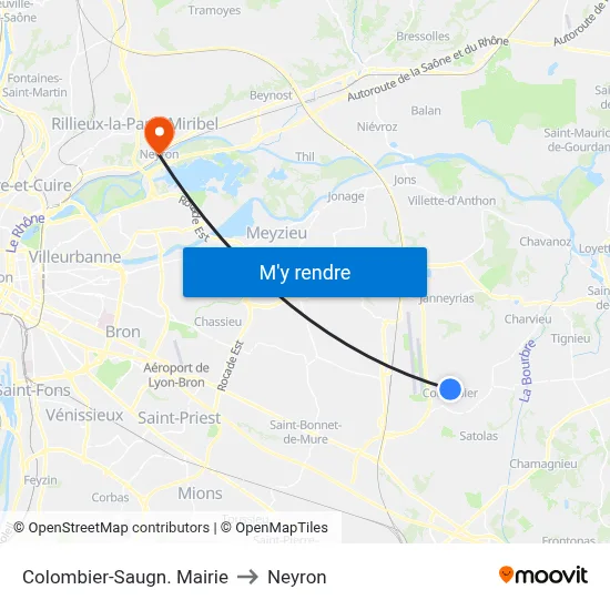 Colombier-Saugn.  Mairie to Neyron map