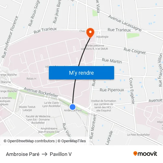 Ambroise Paré to Pavillon V map