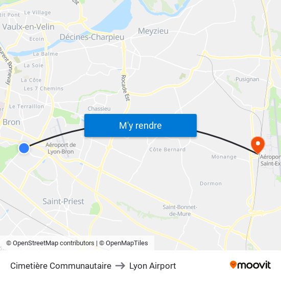 Cimetière Communautaire to Lyon Airport map