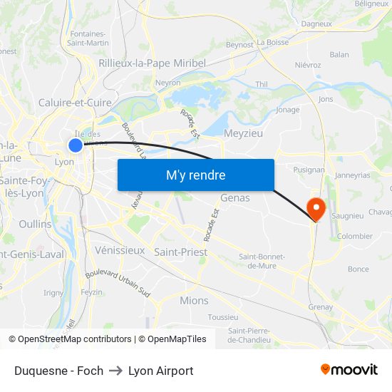 Duquesne - Foch to Lyon Airport map