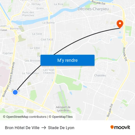 Bron Hôtel De Ville to Stade De Lyon map
