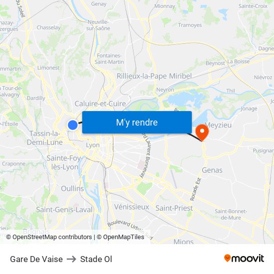 Gare De Vaise to Stade Ol map