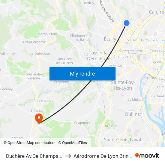 Duchère Av.De Champagne to Aérodrome De Lyon Brindas map