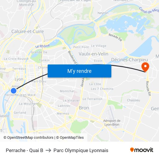 Perrache - Quai B to Parc Olympique Lyonnais map