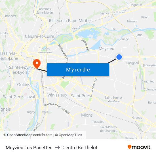 Meyzieu Les Panettes to Centre Berthelot map