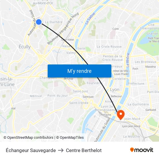 Échangeur Sauvegarde to Centre Berthelot map