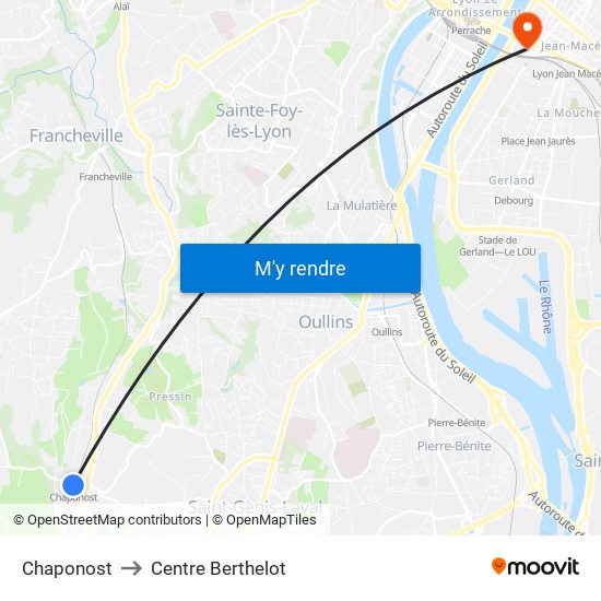 Chaponost to Centre Berthelot map