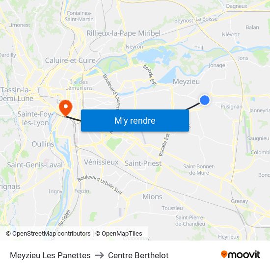 Meyzieu Les Panettes to Centre Berthelot map