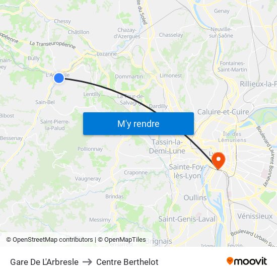 Gare De L'Arbresle to Centre Berthelot map