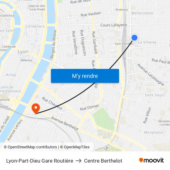 Lyon-Part-Dieu Gare Routière to Centre Berthelot map