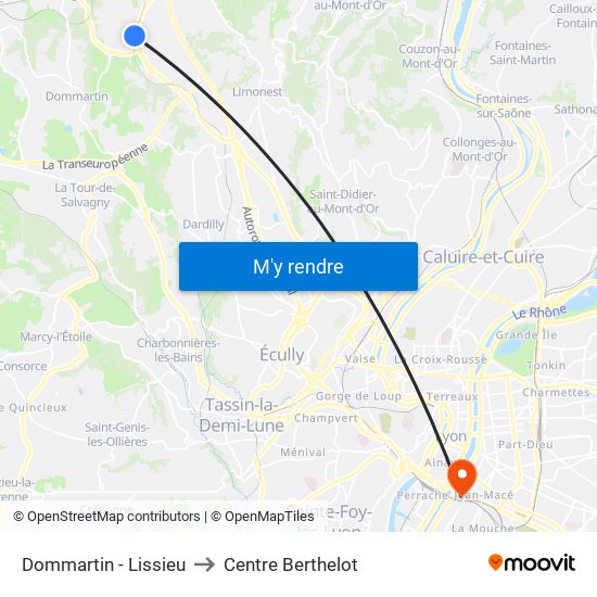 Dommartin - Lissieu to Centre Berthelot map