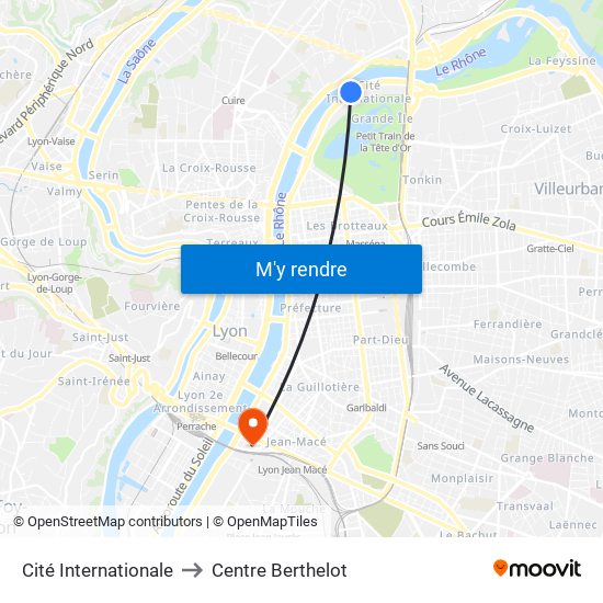 Cité Internationale to Centre Berthelot map