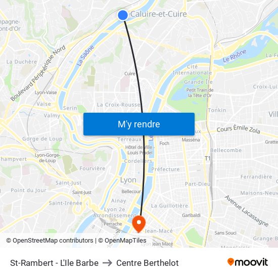 St-Rambert - L'Ile Barbe to Centre Berthelot map
