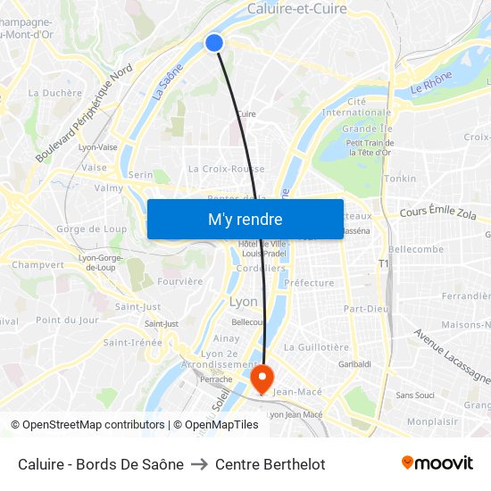 Caluire - Bords De Saône to Centre Berthelot map