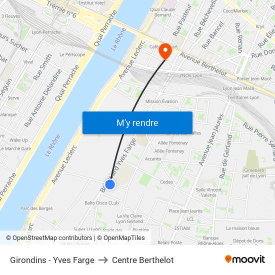 Girondins - Yves Farge to Centre Berthelot map