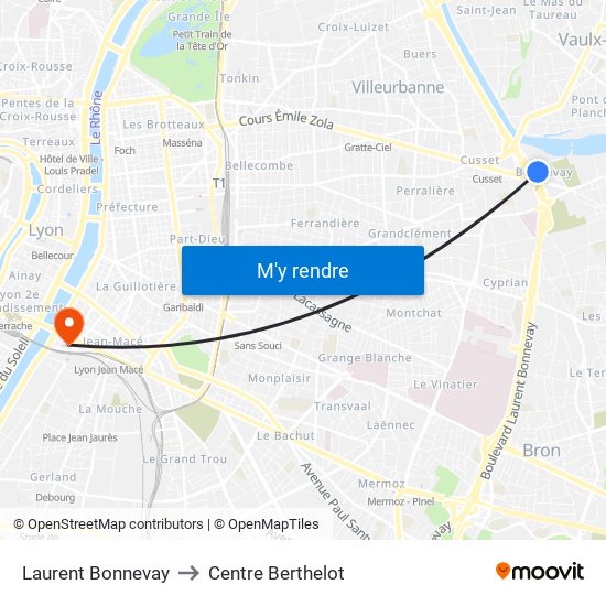 Laurent Bonnevay to Centre Berthelot map