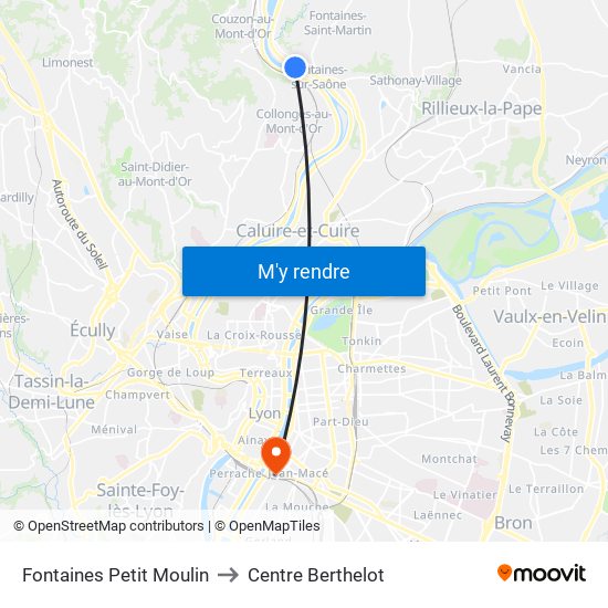 Fontaines Petit Moulin to Centre Berthelot map