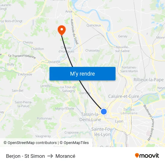 Berjon - St Simon to Morancé map