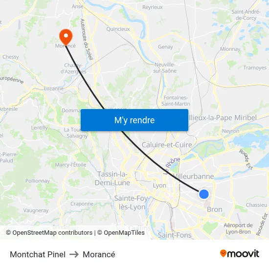 Montchat Pinel to Morancé map