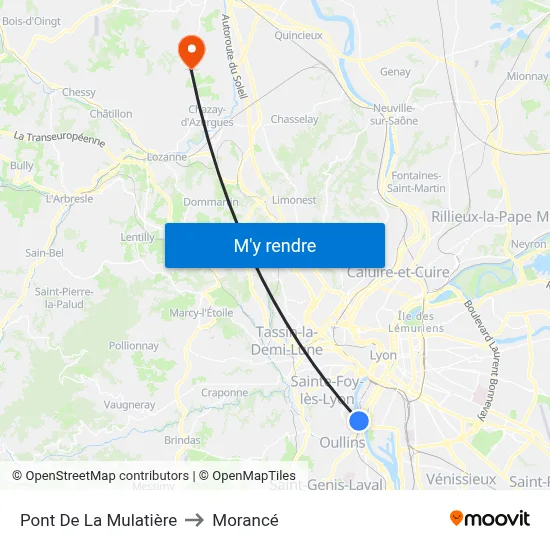 Pont De La Mulatière to Morancé map