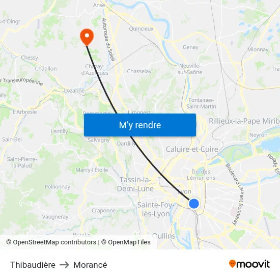 Thibaudière to Morancé map