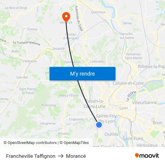 Francheville Taffignon to Morancé map