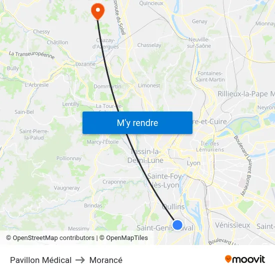 Pavillon Médical to Morancé map