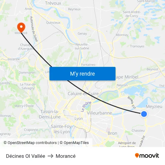 Décines Ol Vallée to Morancé map