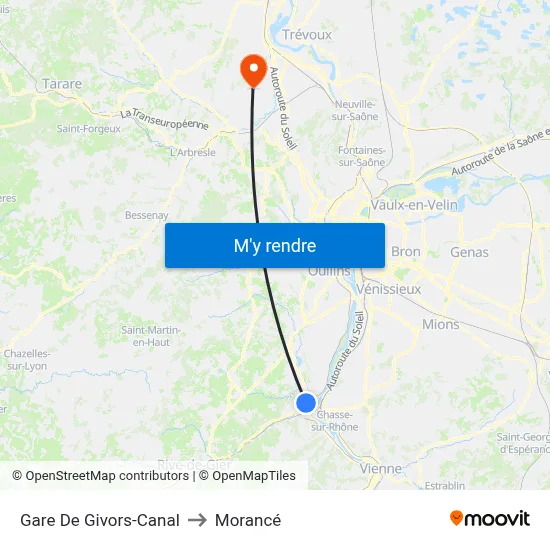 Gare De Givors-Canal to Morancé map