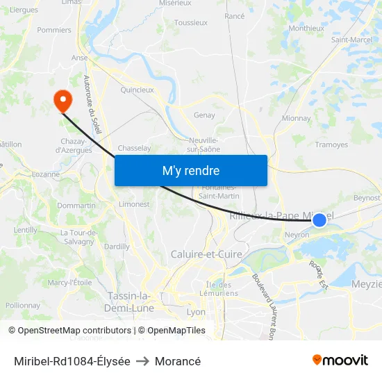 Miribel-Rd1084-Élysée to Morancé map