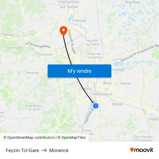 Feyzin-Tcl-Gare to Morancé map