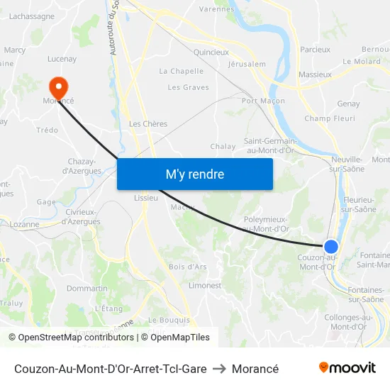 Couzon-Au-Mont-D'Or-Arret-Tcl-Gare to Morancé map