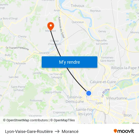 Lyon-Vaise-Gare-Routière to Morancé map