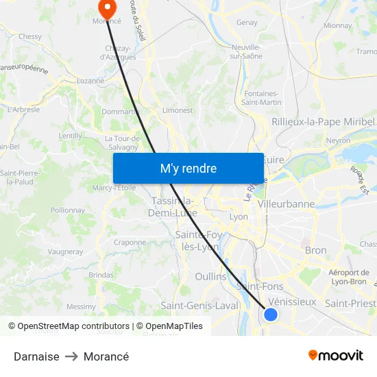Darnaise to Morancé map