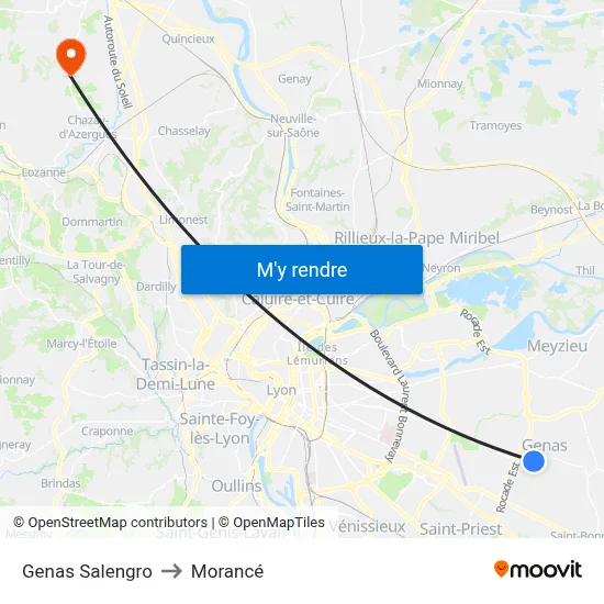 Genas Salengro to Morancé map