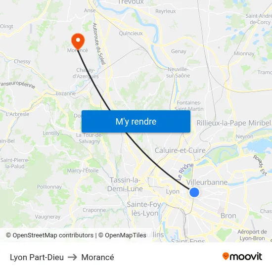 Lyon Part-Dieu to Morancé map